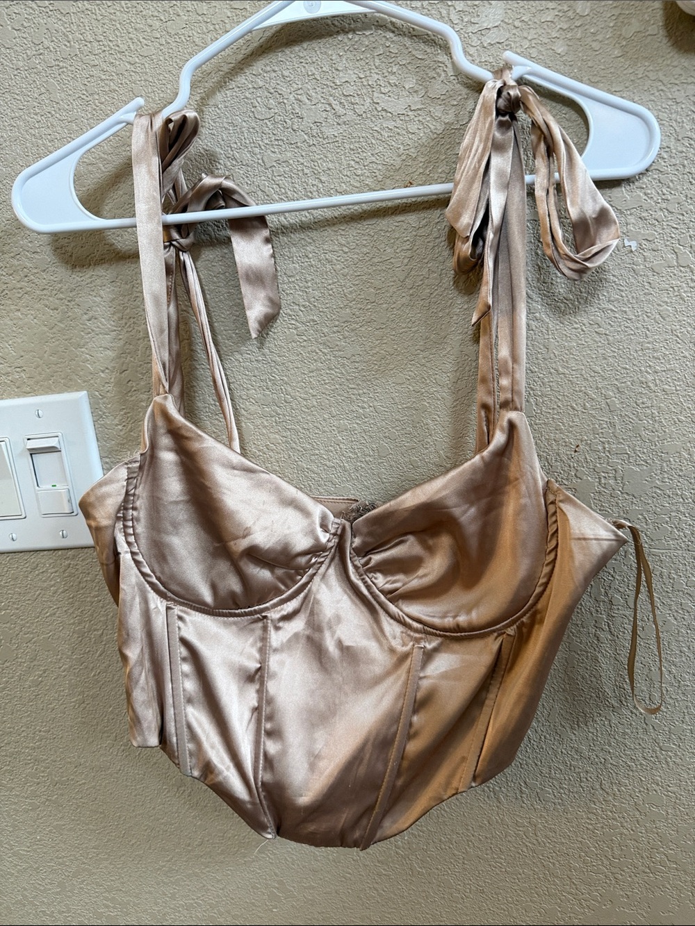 Satin Tie-Shoulder Bustier Camisole in Champagne